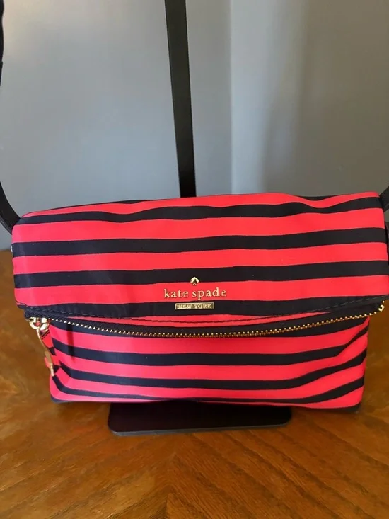 kate spade Pink and Navy Striped Crossbody Bag RARE with Storybook  lining! - Picture 2 of 8